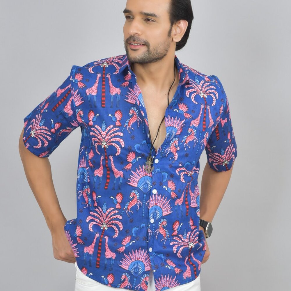 BRAND NEW Hand Block Printed Men Cotton Shirt Fall Clothing Handmade Shirt